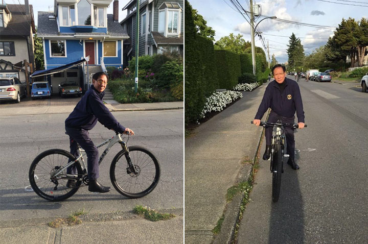 The eye-catching celebrity Mr. Albert Cheng Jing-han (Taipan) riding Rotwild C1 29er HT in Vancouver, Canada